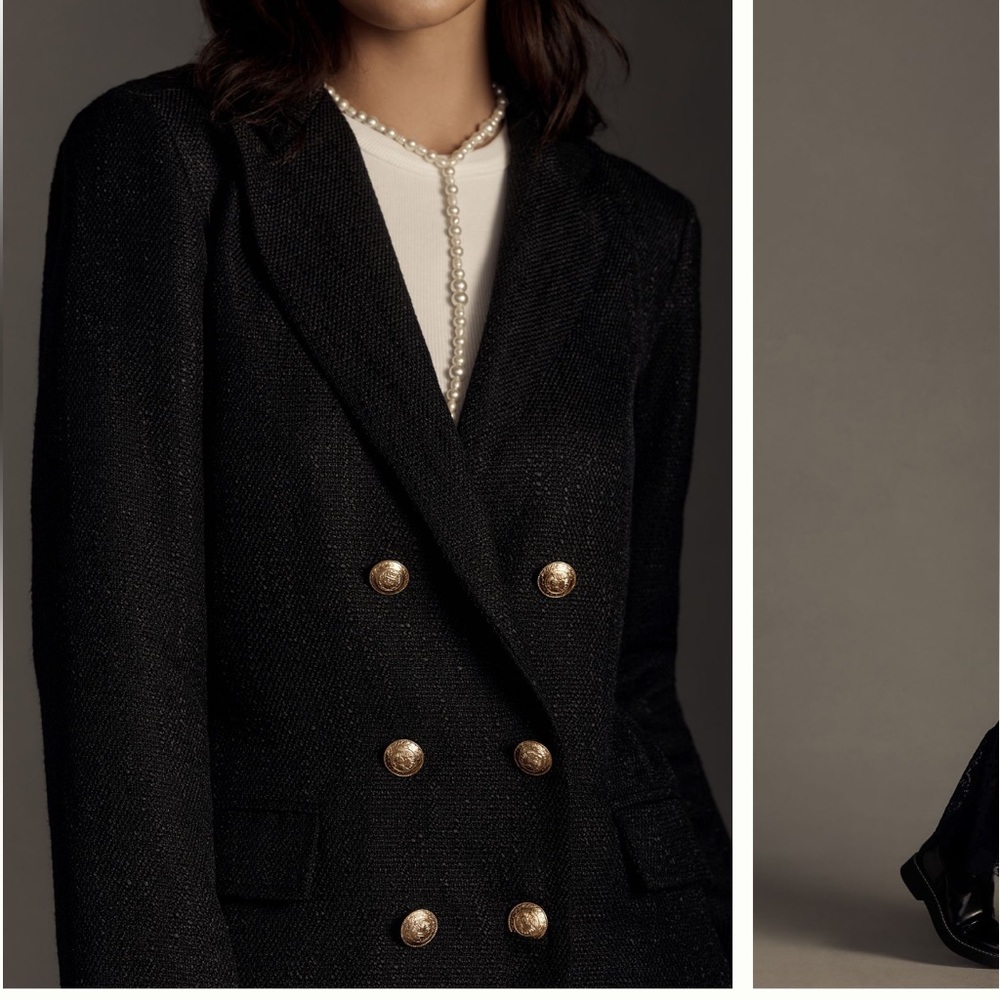 NWT Anthro black tweed blazer military buttons